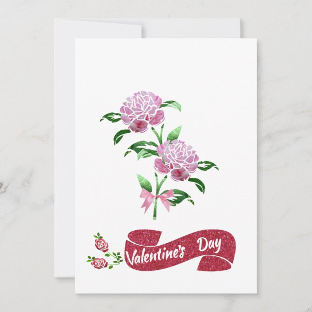 Tarjeta Festiva Flores Rosa Para Día de San Valentín (Anverso)