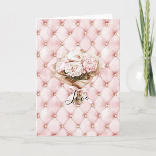 Tarjeta Festiva Flores rosadas chic doradas