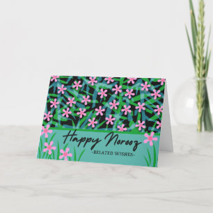 Tarjeta Festiva Flores rosadas de Norooz Año Nuevo Persa atrasado