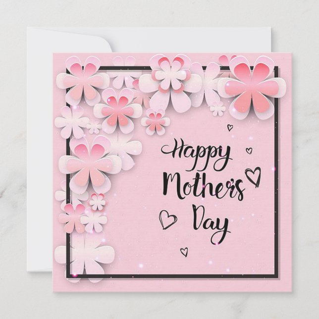 Tarjeta Festiva Flores rosadas día de las madres (Anverso)