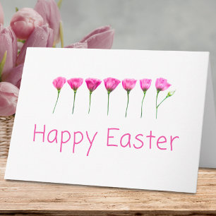 Tarjeta Festiva Flores Rosadas Mínimas Feliz Pascua Moderna de Pri