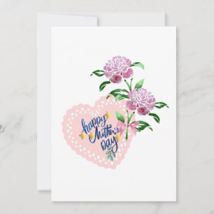 Tarjeta Festiva Flores rosadas y corazón para el día de las madres
