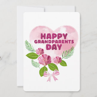 Tarjeta Festiva Flores rosadas y corazón para el día de los abuelo