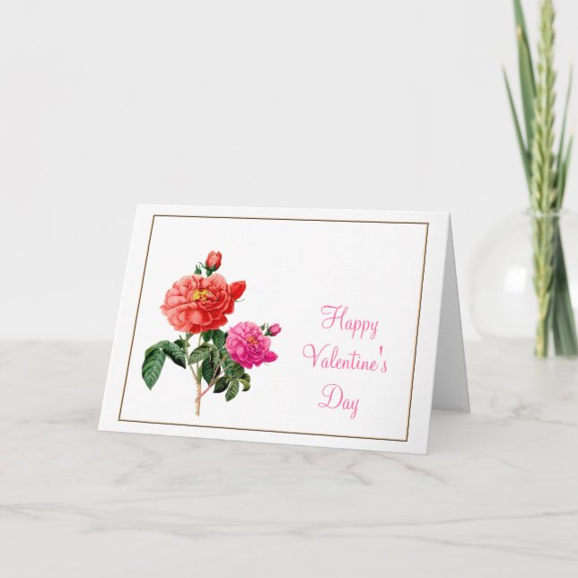 Tarjeta Festiva Flores rosas de arte botánico de época Valentine (Anverso)