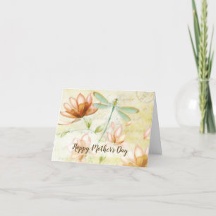 Tarjeta Festiva Flores rosas y libélula