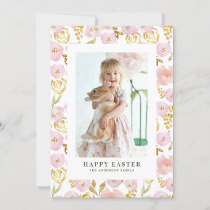 Tarjeta Festiva Flores rosas y Relieves metalizados dorados foto f