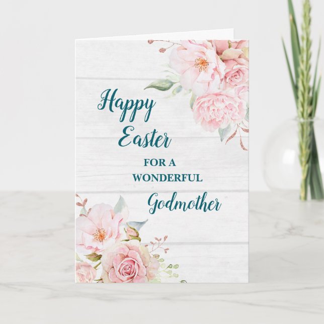 Tarjeta Festiva Flores rusas feliz padrina de Pascua (Anverso)