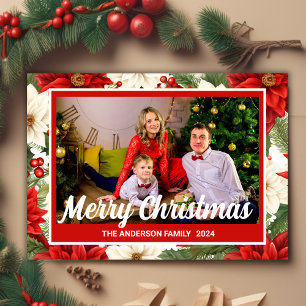 Tarjeta Festiva Flores rústicas vintage enmarcan foto navideña