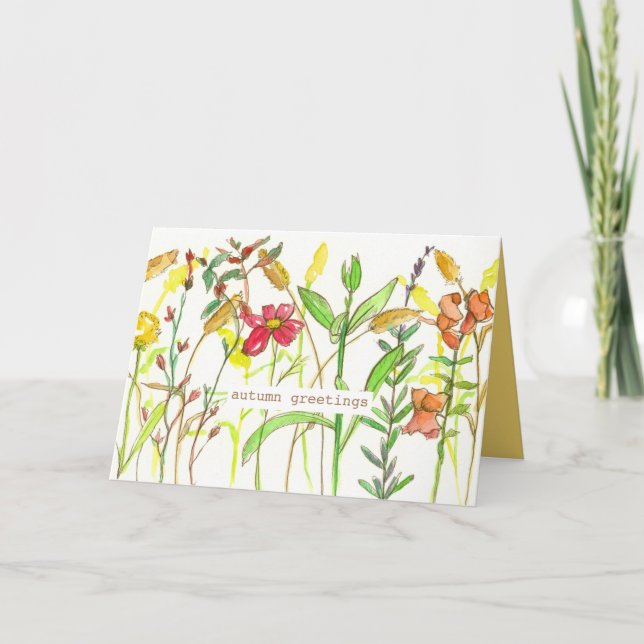 Tarjeta Festiva Flores salvajes Naranja de la temporada de otoño d (Anverso)