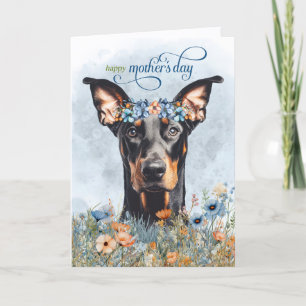 Tarjeta Festiva Flores silvestres de perro Doberman Día de la Madr