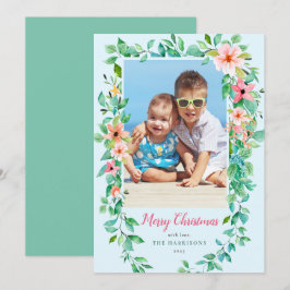 Tarjeta Festiva Flores tropicales Navidades azules 1-tarjeta de fo