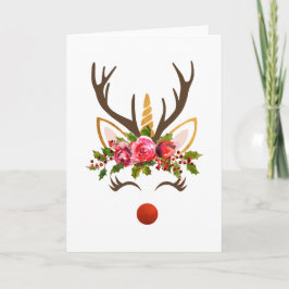 Tarjeta Festiva Flores Unicorn Antler / Navidades