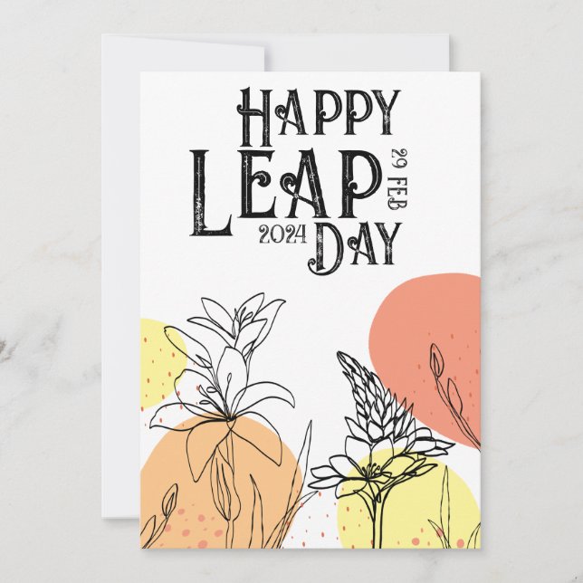 Tarjeta Festiva Flores uniracionales de Happy Leap Day (Anverso)