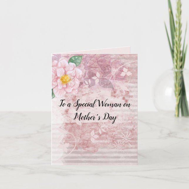 Tarjeta Festiva Flores verdes rosadas del Día de la Madre (Anverso)