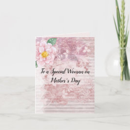 Tarjeta Festiva Flores verdes rosadas del Día de la Madre