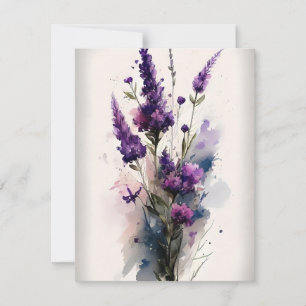 Tarjeta Festiva Flores Veronica Púrpura En Acuarelas
