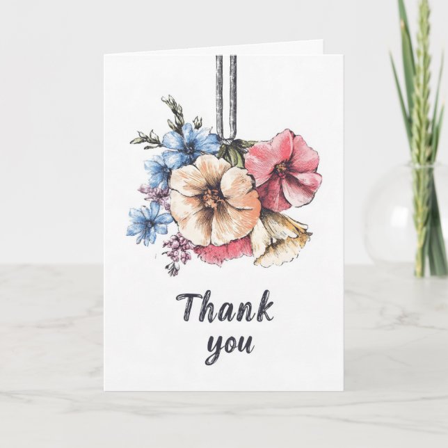 Tarjeta Festiva Flores Vintage Gracias (Anverso)