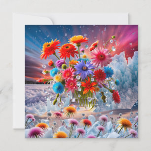 Tarjeta Festiva Flores y cristales de hielo