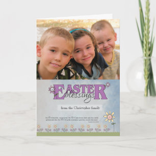 Tarjeta Festiva flores y foto de escritura de Bendiciones de Pascu