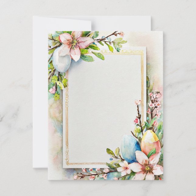 Tarjeta Festiva Flores y huevos de pasaje en blanco (Anverso)