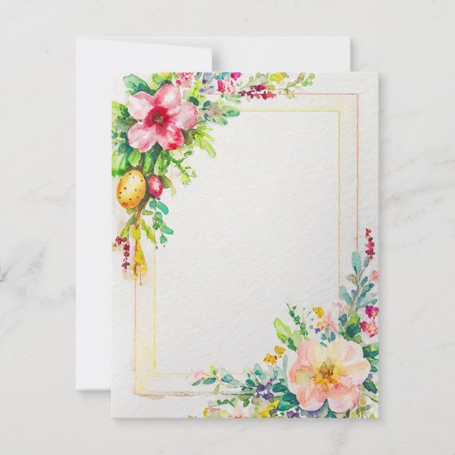 Tarjeta Festiva Flores y huevos de Pascua en blanco (Anverso)