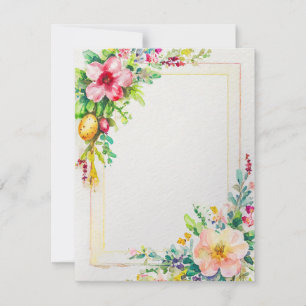 Tarjeta Festiva Flores y huevos de Pascua en blanco