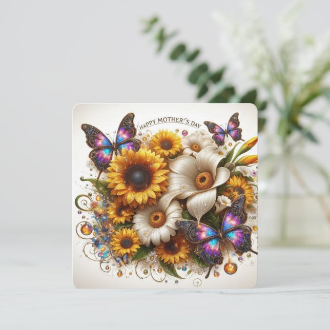 Tarjeta Festiva Flores y mariposa del Día de la Madre (Anverso de pie)
