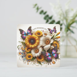Tarjeta Festiva Flores y mariposa del Día de la Madre Feliz