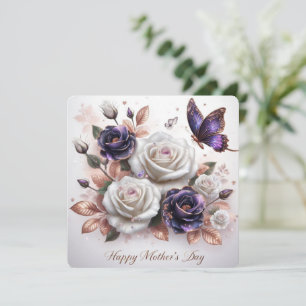 Tarjeta Festiva Flores y mariposa del Día de la Madre Feliz