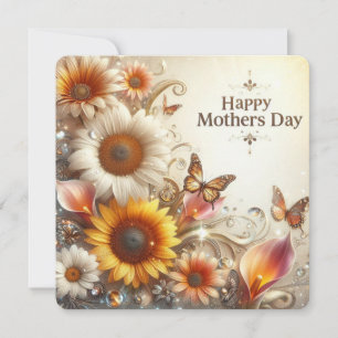 Tarjeta Festiva Flores y mariposa del Día Feliz de la Madre