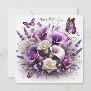 Tarjeta Festiva Flores y mariposas felices del Día de la Madre