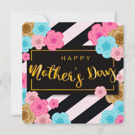 Tarjeta Festiva Flores y rayas del día de la madre feliz 