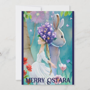 Tarjeta Festiva Floricienta del Bosque Primaveral y Liebre Ostara