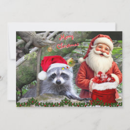 Tarjeta Festiva Florida Raccoon, Gator, and Santa Flat Card