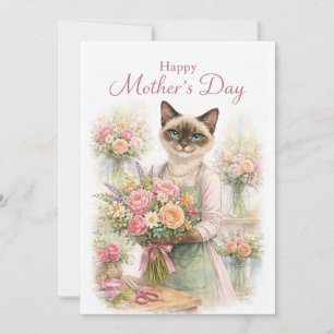 Tarjeta Festiva Florista del Día de la Madre Gato 