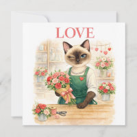Florista gato con carta de amor para amante