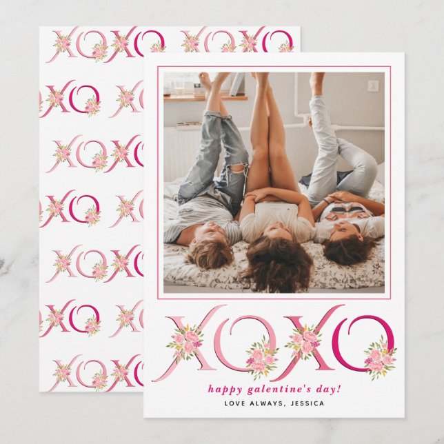 Tarjeta Festiva Florl rosa HOHO Galentines Day (Anverso / Reverso)