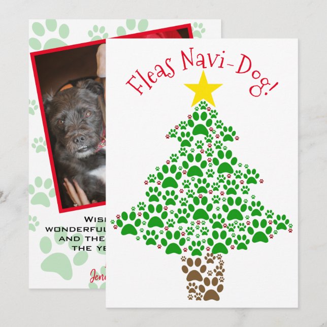 Tarjeta Festiva Flotas Navi-Dog Cute Paw Imprimir foto de árbol de (Anverso / Reverso)
