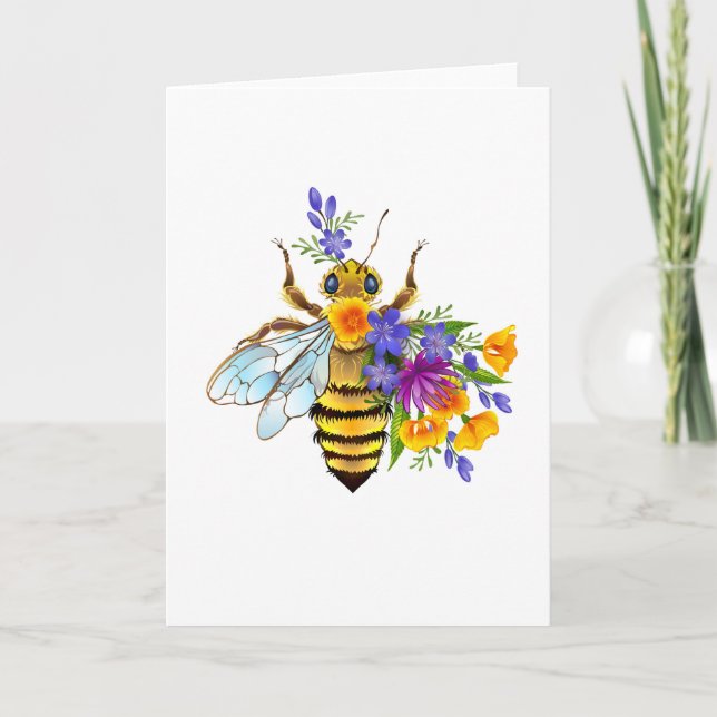 Tarjeta Festiva Flower bee with wild plants (Anverso)