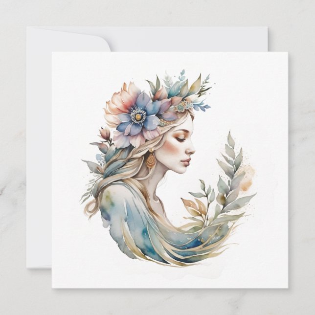 Tarjeta Festiva Flower Goddess Ostara Spring Equinox Sabbat (Anverso)