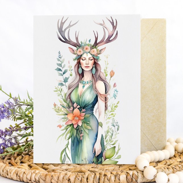 Tarjeta Festiva Flower Goddess Ostara Spring Equinox Sabbat (Flower Goddess Ostara Spring Equinox Sabbat Holiday Card by Pagan Holidays)