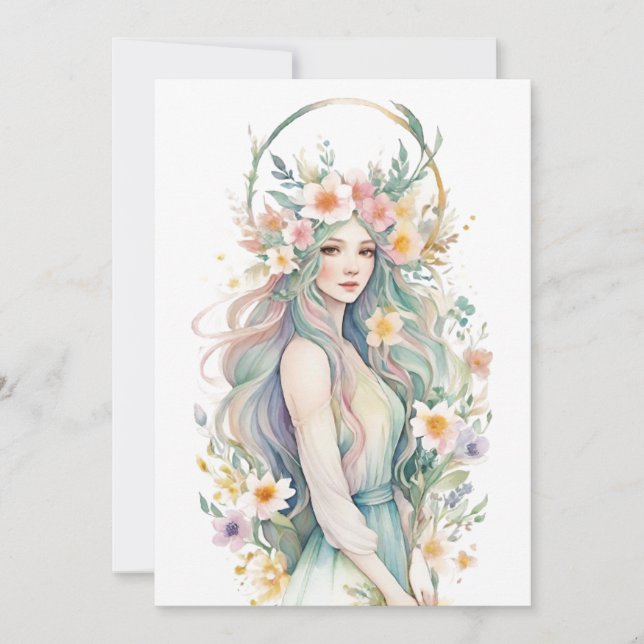 Tarjeta Festiva Flower Goddess Ostara Spring Equinox Sabbat (Anverso)