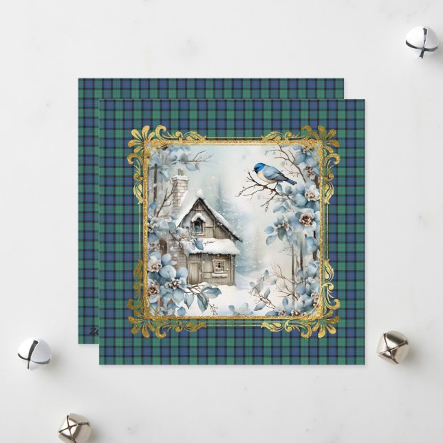 Tarjeta Festiva Flower of Scotland Scottish Tartan Christmas (Anverso/Reverso In Situ)