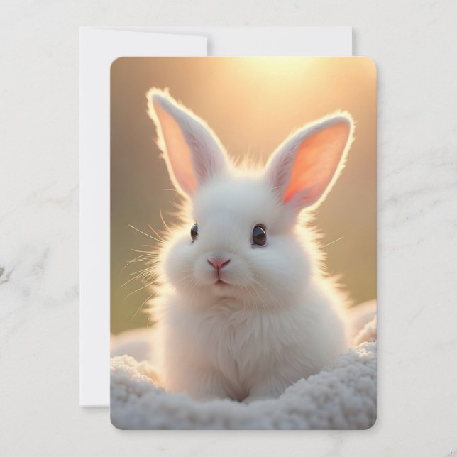 Tarjeta Festiva Fluffy, cute, white bunny, custom (Anverso)