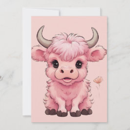 Tarjeta Festiva Fluffy Pink Highlands Scottish Cow