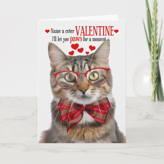 Tarjeta Festiva Fluffy Tabby Cat El día de San Valentín Humor feli (Anverso)