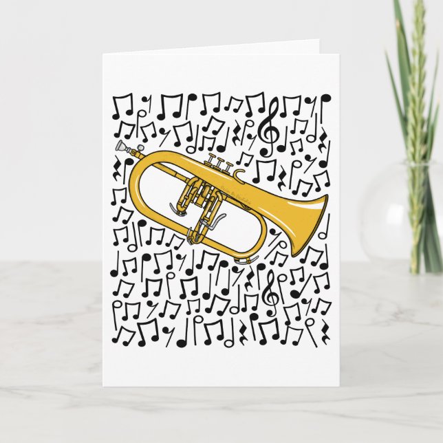 Tarjeta Festiva Flugelhorn Musical Notes Hornist Brass Músico (Anverso)