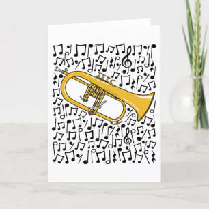 Tarjeta Festiva Flugelhorn Musical Notes Hornist Brass Músico