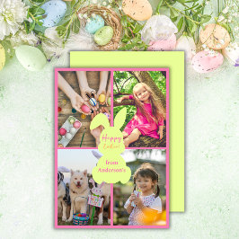 Tarjeta Festiva Fluo Happy Easter Bunny Ears 4 Fotos Collage