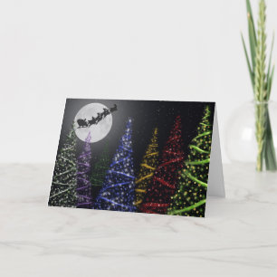 Tarjeta Festiva Flying Christmas reindeer with trees
